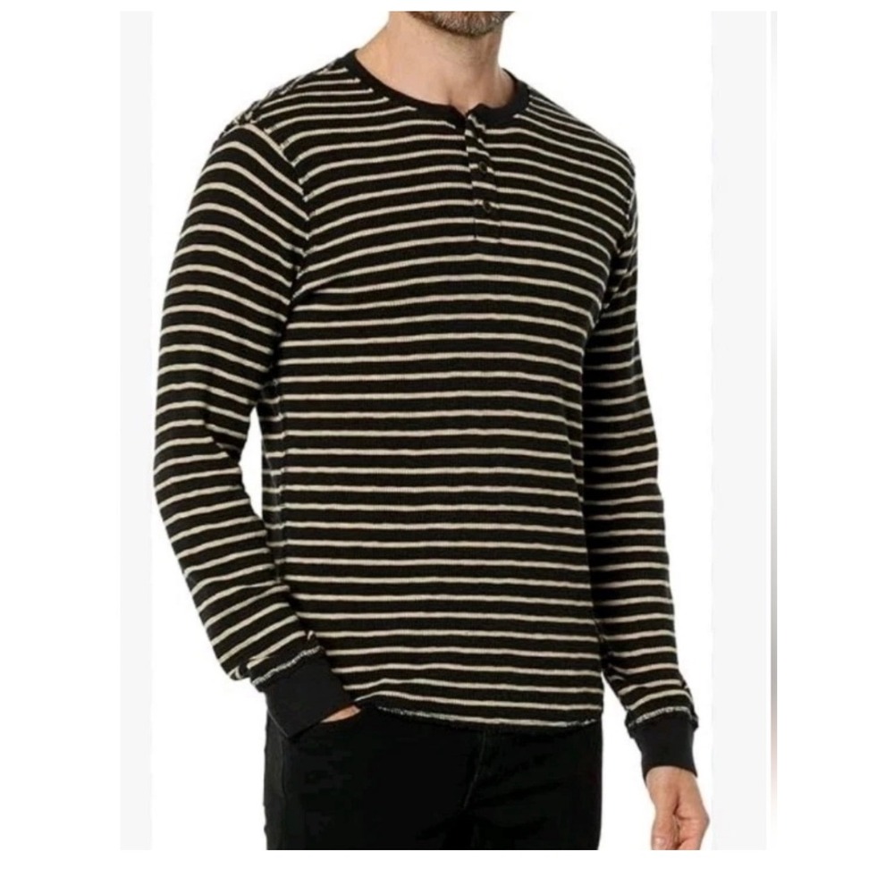 Good Counsel Wanzer Mens 4XL LS Henley Shirt Black White Striped New Big & Tall